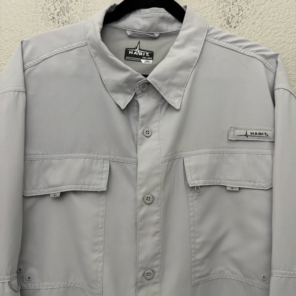 Habit Long Sleeve Fishing Outdoor Shirt Light Gray Men's Size 2XL